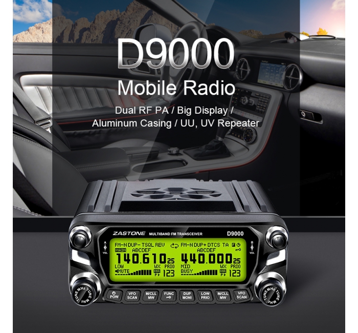 ZASTONE D9000 Car Walkie Talkie 50W Mobile Radio Dual Band VHF UHF